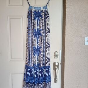 Elegant Blue and White Maxi Dress